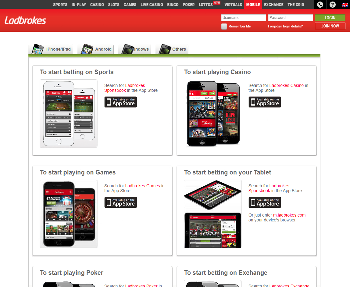 Мобильное приложение и мобильная версия сайта Ladbrokes
